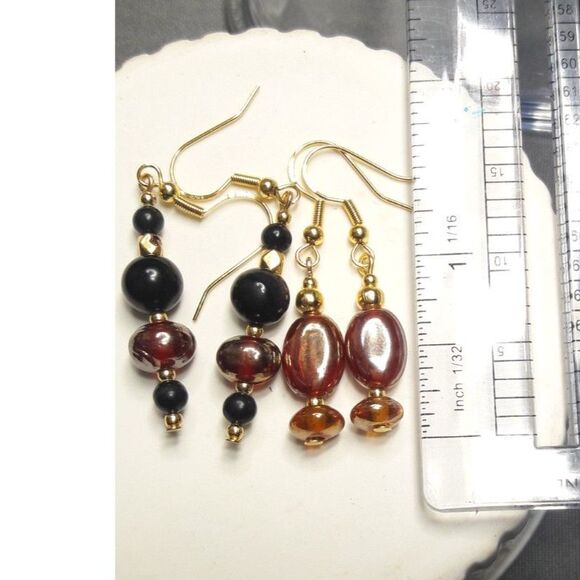 Artisan earrings  153# NEW bohemian Onyx Umber earrings long dangle gemstone ear - Picture 2 of 5